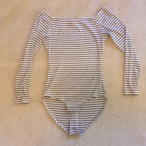 Madewell off the shoulder blue and white stripe body suit